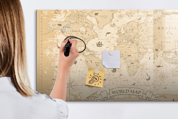 Memobord van glas met print inclusief neodymium magneten Wereldkaart met foto's en accessoires