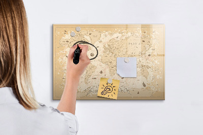 Memobord van glas met print inclusief neodymium magneten Wereldkaart met foto's en accessoires