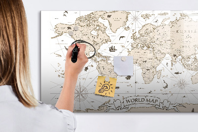 Decoratief glazen wandbord beschrijfbaar en magnetisch Wereldkaart met fotolocaties