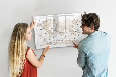 Decoratief glazen wandbord beschrijfbaar en magnetisch Wereldkaart met fotolocaties