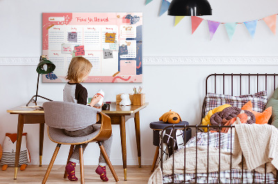 Memobord van glas met print inclusief neodymium magneten Weekplanner met ruimte voor foto's