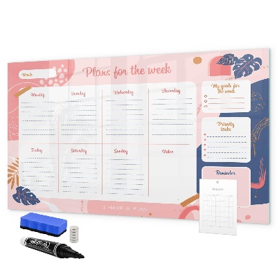 Memobord van glas met print inclusief neodymium magneten Weekplanner met ruimte voor foto's