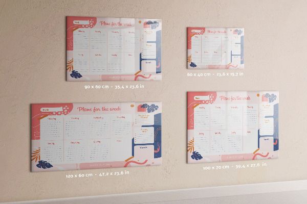 Memobord van glas met print inclusief neodymium magneten Weekplanner met ruimte voor foto's