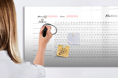 Memobord van glas met print inclusief neodymium magneten Gewoonteregistratie met een moderne twist