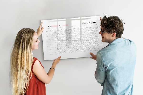 Memobord van glas met print inclusief neodymium magneten Gewoonteregistratie met een moderne twist