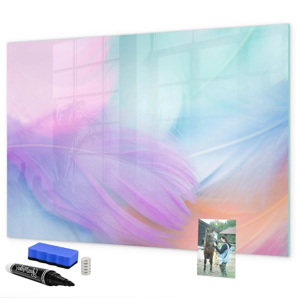 Decoratief glazen wandbord beschrijfbaar en magnetisch Een kleurrijk prikbord voor foto's en notities