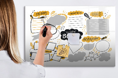 Decoratief glazen wandbord beschrijfbaar en magnetisch Een visionboard om je dromen waar te maken.