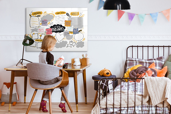 Decoratief glazen wandbord beschrijfbaar en magnetisch Een visionboard om je dromen waar te maken.