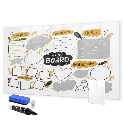 Decoratief glazen wandbord beschrijfbaar en magnetisch Een visionboard om je dromen waar te maken.