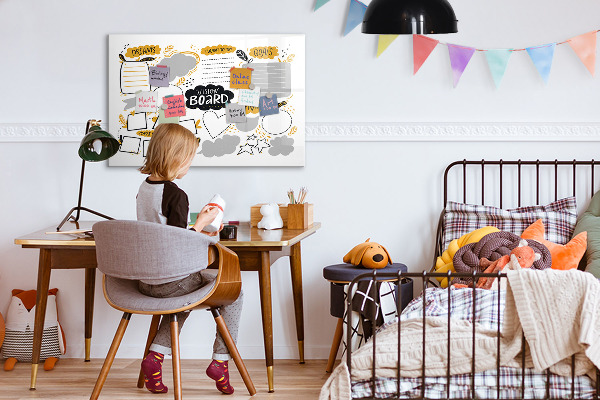 Decoratief glazen wandbord beschrijfbaar en magnetisch Een visionboard om je dromen waar te maken.