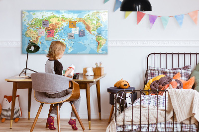 Memobord van glas met print inclusief neodymium magneten Wereldkaart met foto's en accessoires