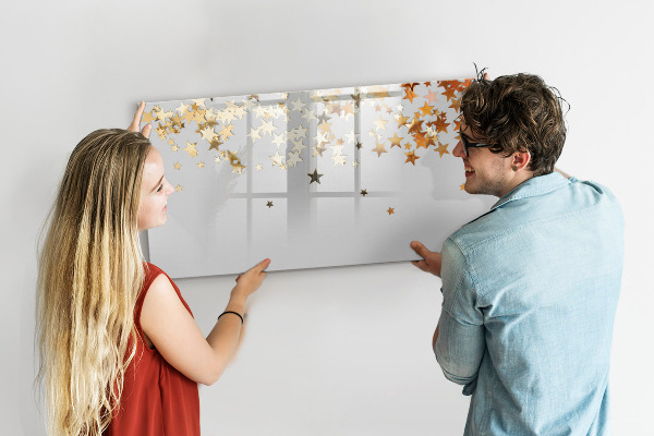 Decoratief glazen wandbord beschrijfbaar en magnetisch Creatief moodboard voor foto's en notities