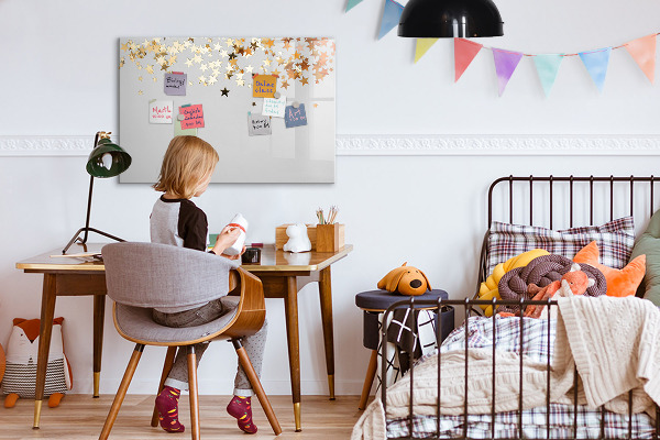 Decoratief glazen wandbord beschrijfbaar en magnetisch Creatief moodboard voor foto's en notities