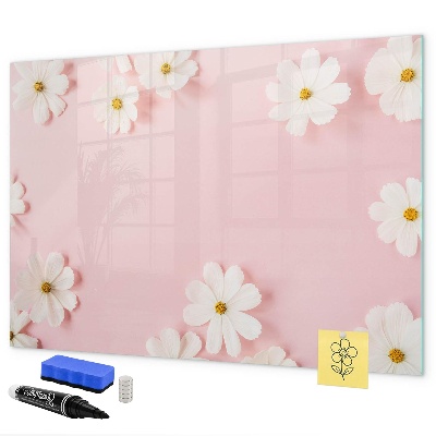 Memobord van glas met print inclusief neodymium magneten Bloemenmotief voor fotopresentatie