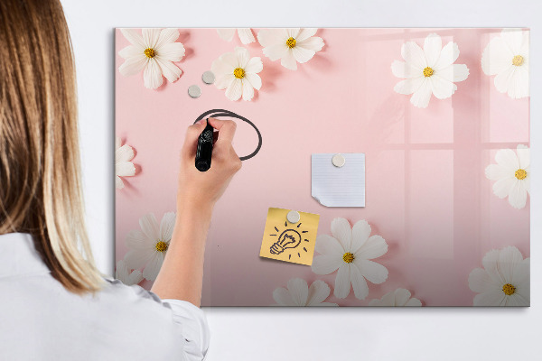 Memobord van glas met print inclusief neodymium magneten Bloemenmotief voor fotopresentatie