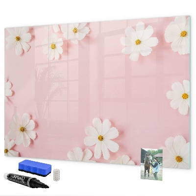 Memobord van glas met print inclusief neodymium magneten Bloemenmotief voor fotopresentatie