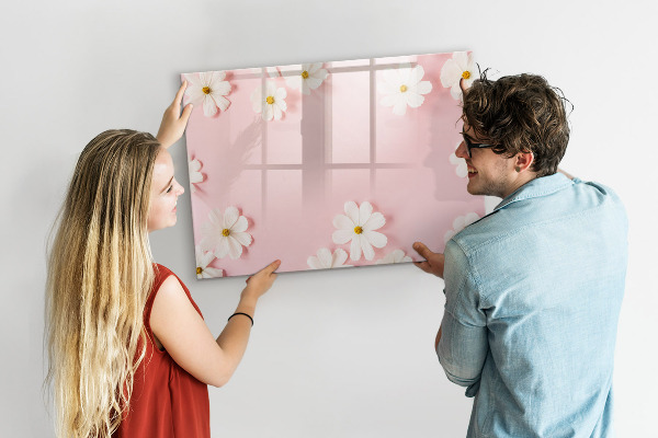 Memobord van glas met print inclusief neodymium magneten Bloemenmotief voor fotopresentatie