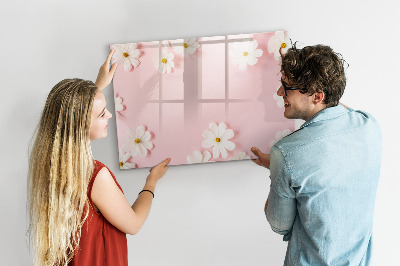 Memobord van glas met print inclusief neodymium magneten Bloemenmotief voor fotopresentatie