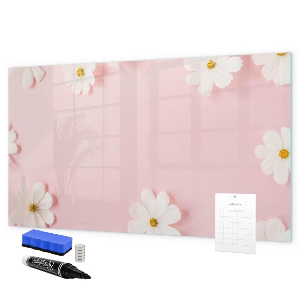 Memobord van glas met print inclusief neodymium magneten Bloemenmotief voor fotopresentatie