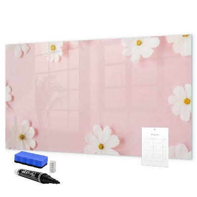Memobord van glas met print inclusief neodymium magneten Bloemenmotief voor fotopresentatie