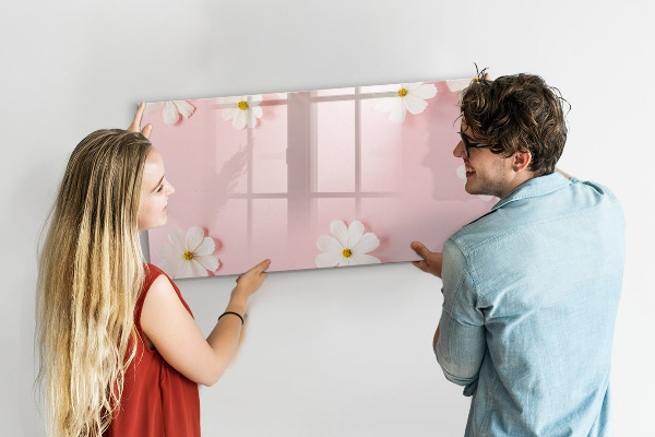 Memobord van glas met print inclusief neodymium magneten Bloemenmotief voor fotopresentatie
