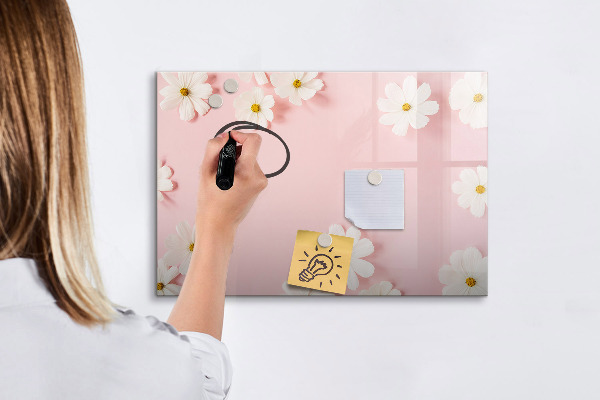 Memobord van glas met print inclusief neodymium magneten Bloemenmotief voor fotopresentatie