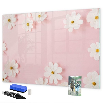 Memobord van glas met print inclusief neodymium magneten Bloemenmotief voor fotopresentatie