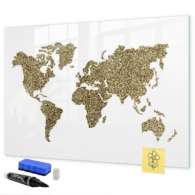 Decoratief glazen wandbord beschrijfbaar en magnetisch Wereldkaart met fotolocaties
