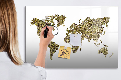 Decoratief glazen wandbord beschrijfbaar en magnetisch Wereldkaart met fotolocaties
