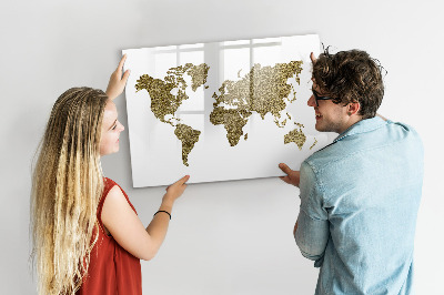 Decoratief glazen wandbord beschrijfbaar en magnetisch Wereldkaart met fotolocaties