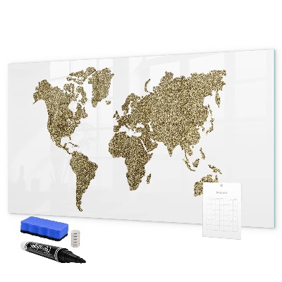Decoratief glazen wandbord beschrijfbaar en magnetisch Wereldkaart met fotolocaties