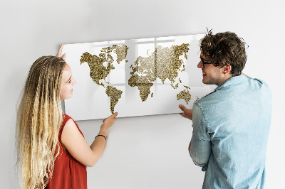 Decoratief glazen wandbord beschrijfbaar en magnetisch Wereldkaart met fotolocaties