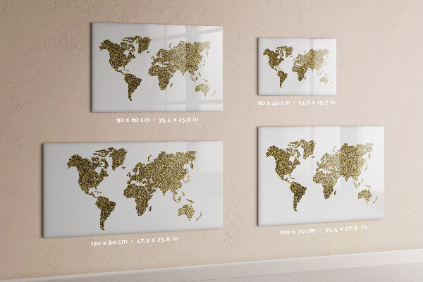 Decoratief glazen wandbord beschrijfbaar en magnetisch Wereldkaart met fotolocaties