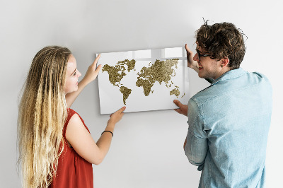 Decoratief glazen wandbord beschrijfbaar en magnetisch Wereldkaart met fotolocaties
