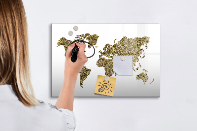 Decoratief glazen wandbord beschrijfbaar en magnetisch Wereldkaart met fotolocaties