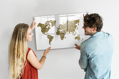 Decoratief glazen wandbord beschrijfbaar en magnetisch Wereldkaart met fotolocaties