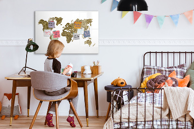 Decoratief glazen wandbord beschrijfbaar en magnetisch Wereldkaart met fotolocaties