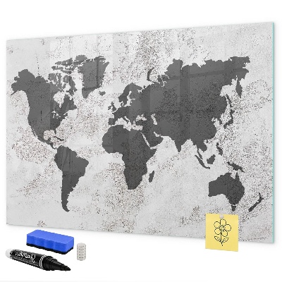 Memobord van glas met print inclusief neodymium magneten Een wereldkaart met herinneringen en aantekeningen.
