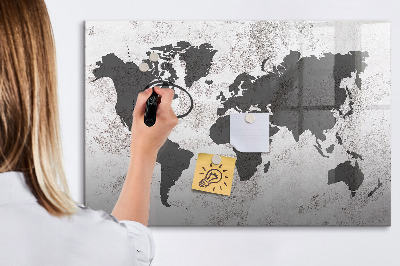 Memobord van glas met print inclusief neodymium magneten Een wereldkaart met herinneringen en aantekeningen.