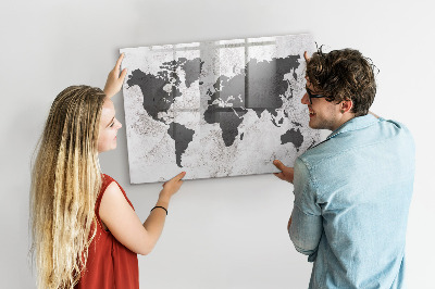 Memobord van glas met print inclusief neodymium magneten Een wereldkaart met herinneringen en aantekeningen.