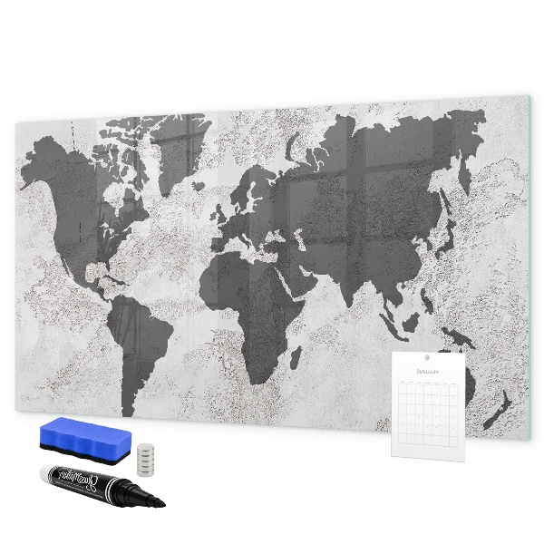 Memobord van glas met print inclusief neodymium magneten Een wereldkaart met herinneringen en aantekeningen.