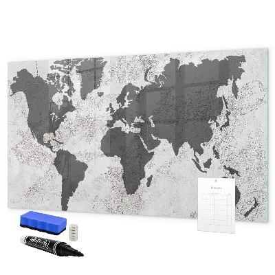 Memobord van glas met print inclusief neodymium magneten Een wereldkaart met herinneringen en aantekeningen.