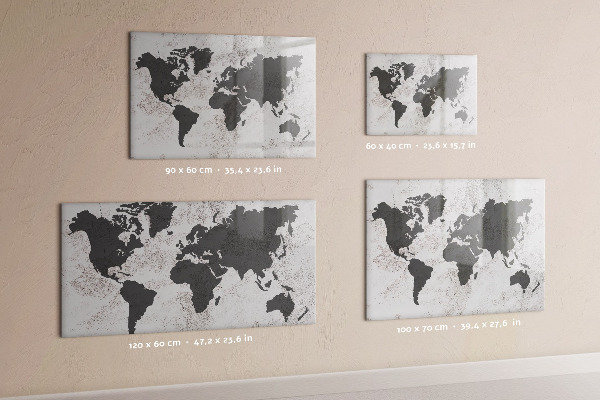 Memobord van glas met print inclusief neodymium magneten Een wereldkaart met herinneringen en aantekeningen.