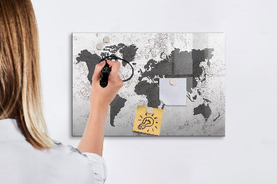 Memobord van glas met print inclusief neodymium magneten Een wereldkaart met herinneringen en aantekeningen.