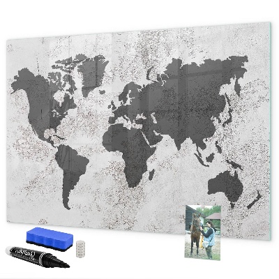 Memobord van glas met print inclusief neodymium magneten Een wereldkaart met herinneringen en aantekeningen.