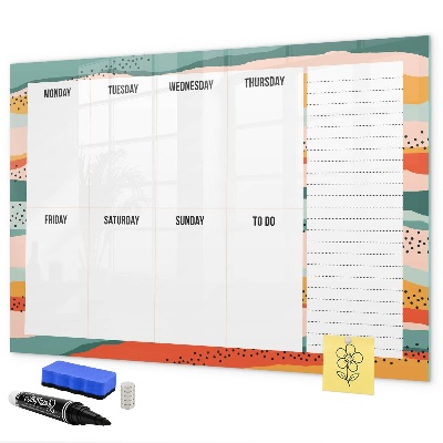 Decoratief glazen wandbord beschrijfbaar en magnetisch Weekplanner met ruimte voor foto's