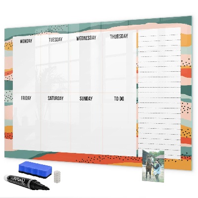 Decoratief glazen wandbord beschrijfbaar en magnetisch Weekplanner met ruimte voor foto's