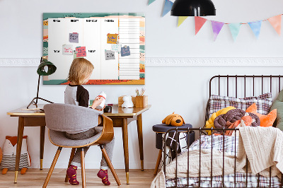 Decoratief glazen wandbord beschrijfbaar en magnetisch Weekplanner met ruimte voor foto's