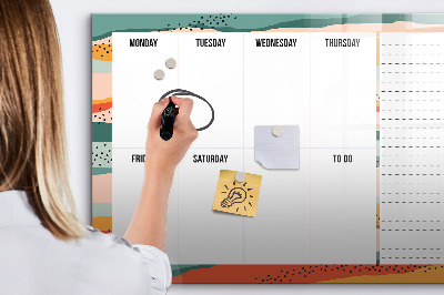 Decoratief glazen wandbord beschrijfbaar en magnetisch Weekplanner met ruimte voor foto's