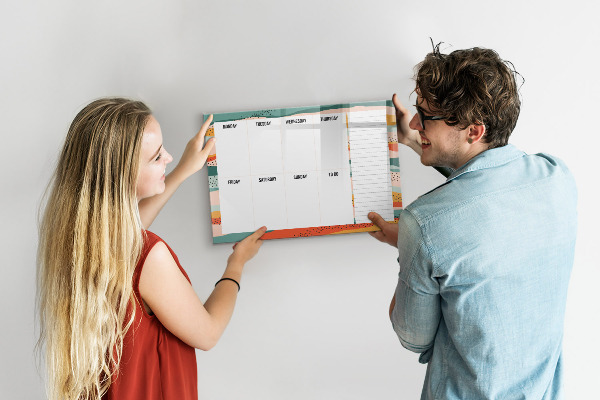 Decoratief glazen wandbord beschrijfbaar en magnetisch Weekplanner met ruimte voor foto's